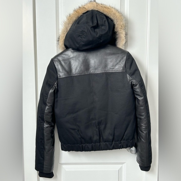 DANIER Down Filled Leather Accent Bomber w Detachable Coyote Fur Hood Trim - Picture 6 of 17